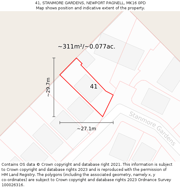 41, STANMORE GARDENS, NEWPORT PAGNELL, MK16 0PD: Plot and title map