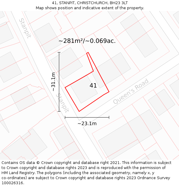 41, STANPIT, CHRISTCHURCH, BH23 3LT: Plot and title map