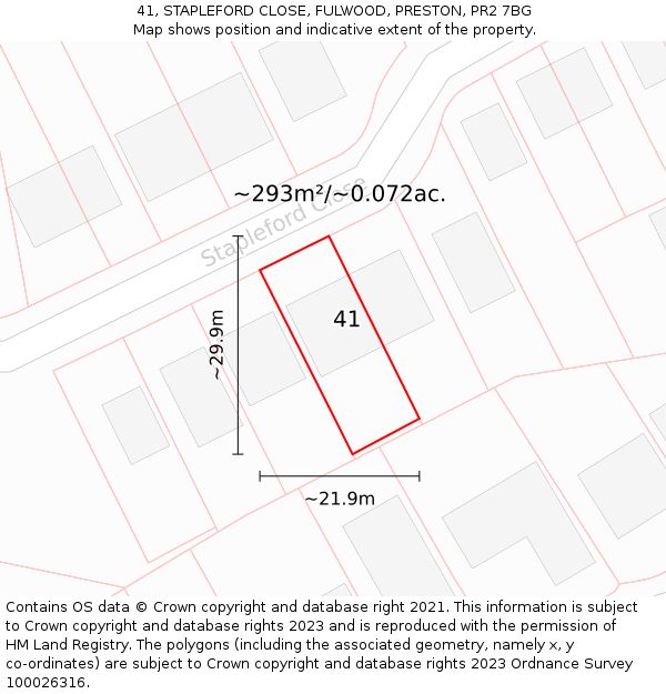 41, STAPLEFORD CLOSE, FULWOOD, PRESTON, PR2 7BG: Plot and title map