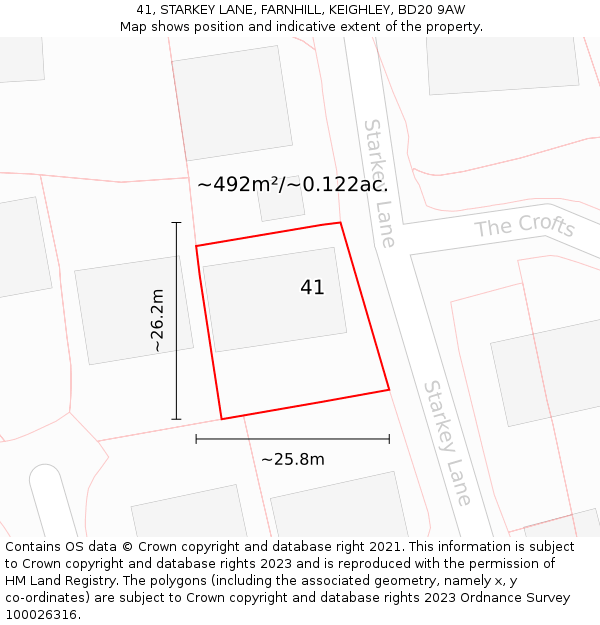 41, STARKEY LANE, FARNHILL, KEIGHLEY, BD20 9AW: Plot and title map