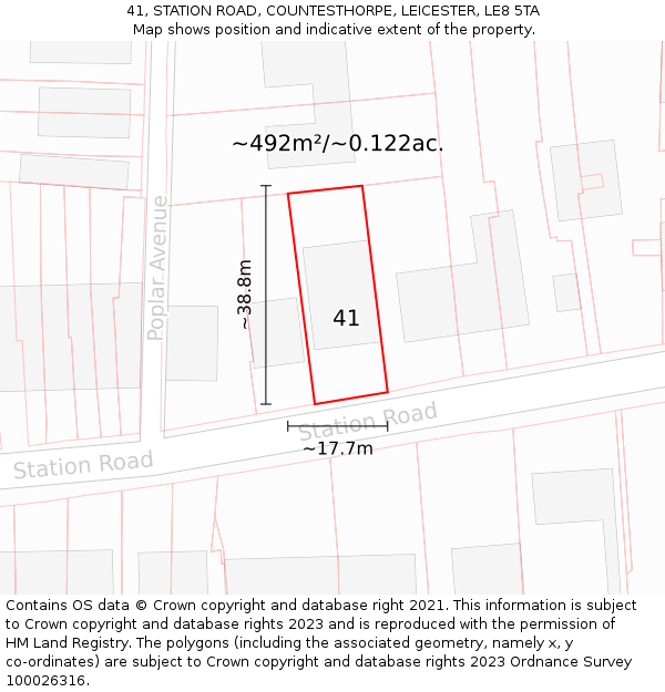 41, STATION ROAD, COUNTESTHORPE, LEICESTER, LE8 5TA: Plot and title map