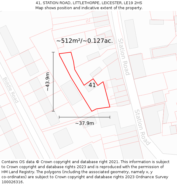 41, STATION ROAD, LITTLETHORPE, LEICESTER, LE19 2HS: Plot and title map