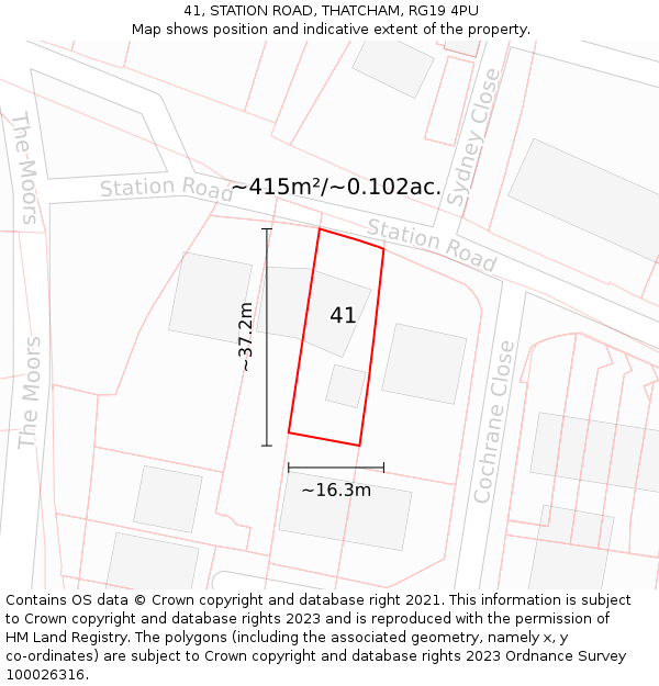 41, STATION ROAD, THATCHAM, RG19 4PU: Plot and title map