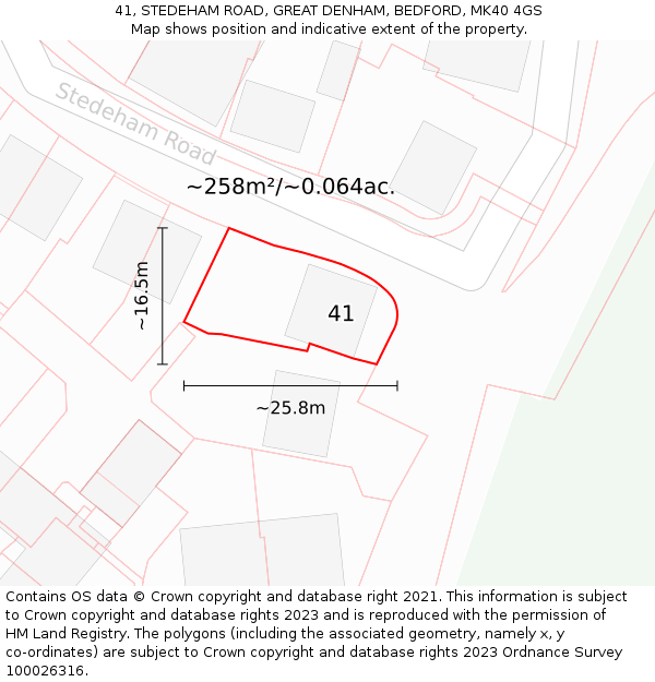 41, STEDEHAM ROAD, GREAT DENHAM, BEDFORD, MK40 4GS: Plot and title map