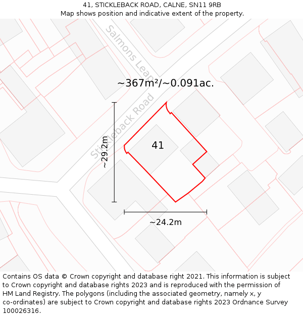 41, STICKLEBACK ROAD, CALNE, SN11 9RB: Plot and title map