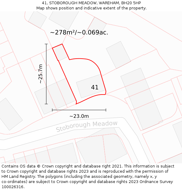 41, STOBOROUGH MEADOW, WAREHAM, BH20 5HP: Plot and title map