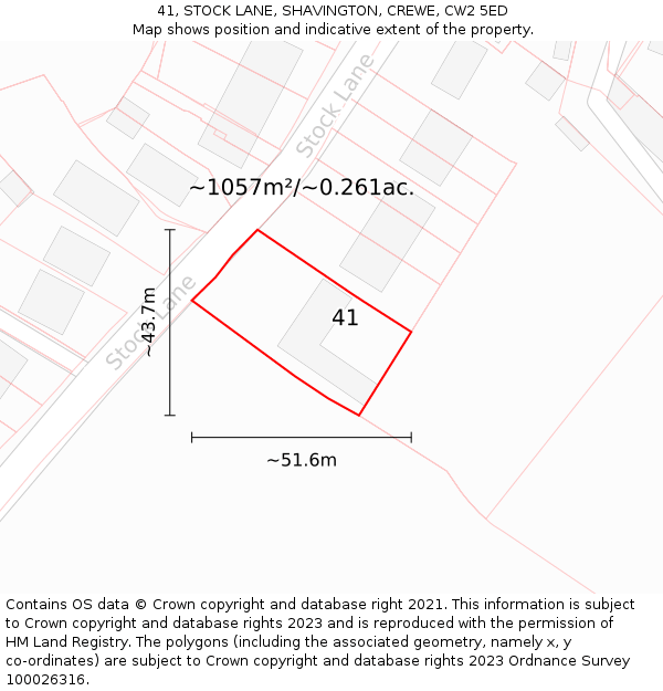 41, STOCK LANE, SHAVINGTON, CREWE, CW2 5ED: Plot and title map