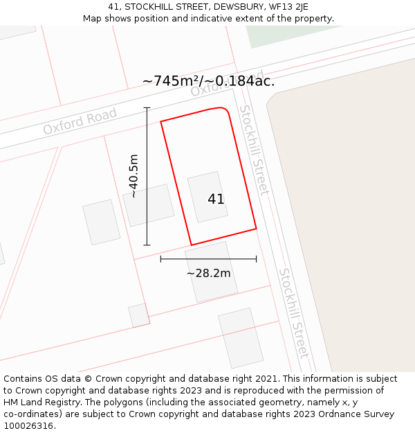 41, STOCKHILL STREET, DEWSBURY, WF13 2JE: Plot and title map