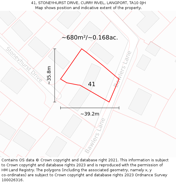 41, STONEYHURST DRIVE, CURRY RIVEL, LANGPORT, TA10 0JH: Plot and title map