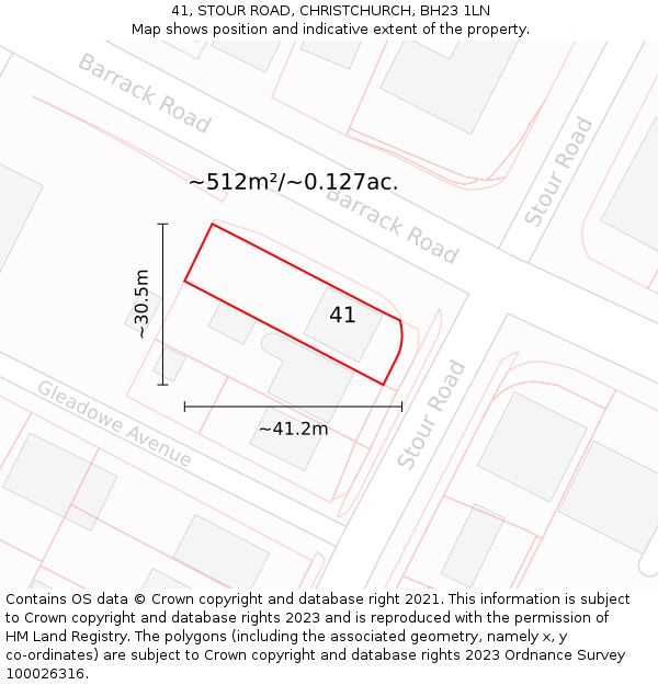 41, STOUR ROAD, CHRISTCHURCH, BH23 1LN: Plot and title map