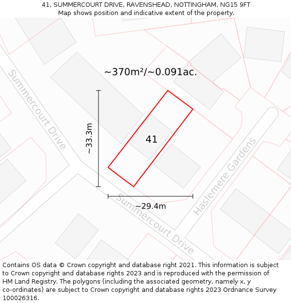 41, SUMMERCOURT DRIVE, RAVENSHEAD, NOTTINGHAM, NG15 9FT: Plot and title map