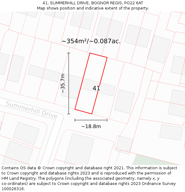 41, SUMMERHILL DRIVE, BOGNOR REGIS, PO22 6AT: Plot and title map