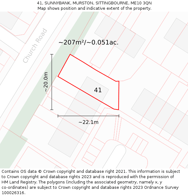 41, SUNNYBANK, MURSTON, SITTINGBOURNE, ME10 3QN: Plot and title map