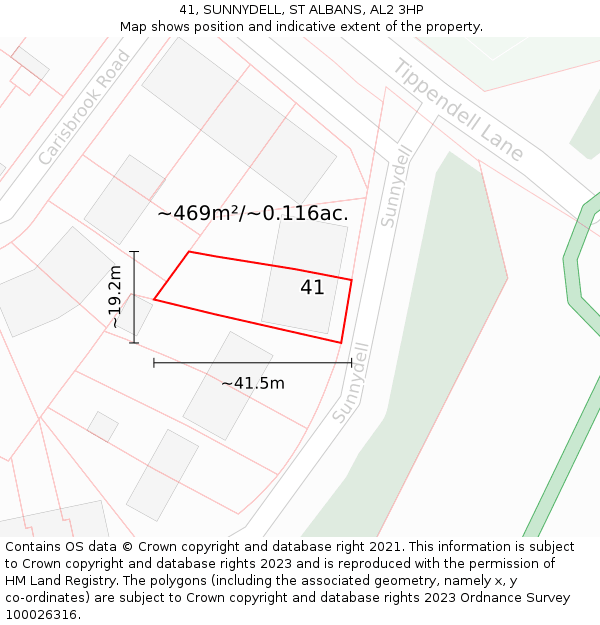 41, SUNNYDELL, ST ALBANS, AL2 3HP: Plot and title map