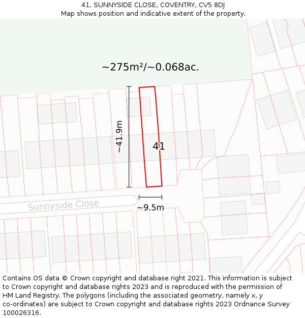 41, SUNNYSIDE CLOSE, COVENTRY, CV5 8DJ: Plot and title map