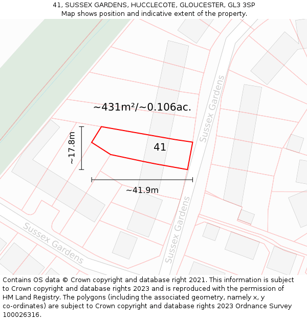 41, SUSSEX GARDENS, HUCCLECOTE, GLOUCESTER, GL3 3SP: Plot and title map