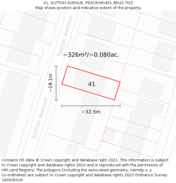 41, SUTTON AVENUE, PEACEHAVEN, BN10 7NZ: Plot and title map