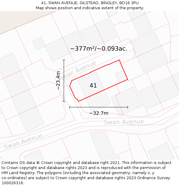 41, SWAN AVENUE, GILSTEAD, BINGLEY, BD16 3PU: Plot and title map