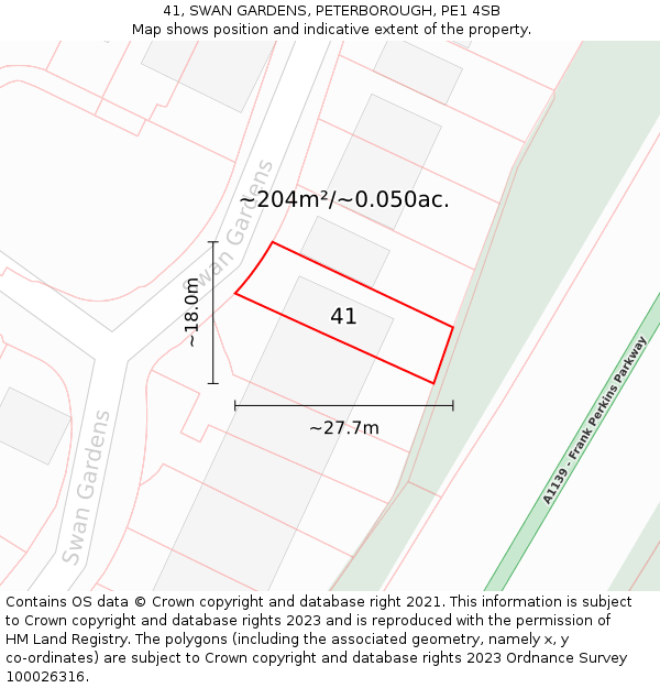 41, SWAN GARDENS, PETERBOROUGH, PE1 4SB: Plot and title map