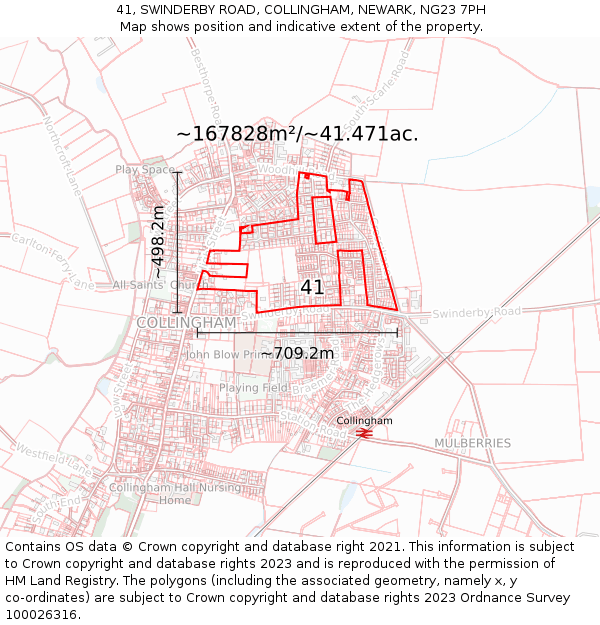 41, SWINDERBY ROAD, COLLINGHAM, NEWARK, NG23 7PH: Plot and title map