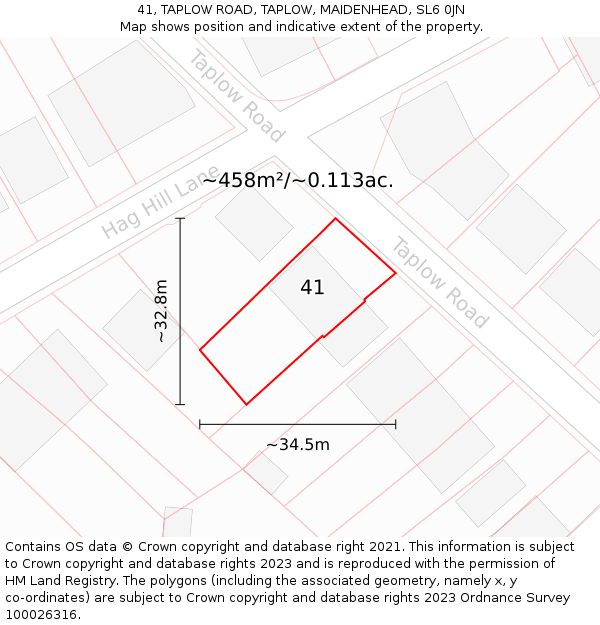 41, TAPLOW ROAD, TAPLOW, MAIDENHEAD, SL6 0JN: Plot and title map