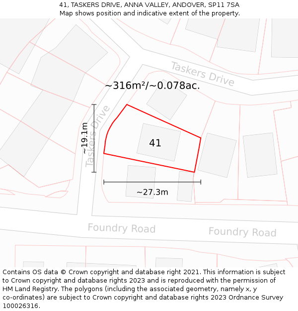 41, TASKERS DRIVE, ANNA VALLEY, ANDOVER, SP11 7SA: Plot and title map