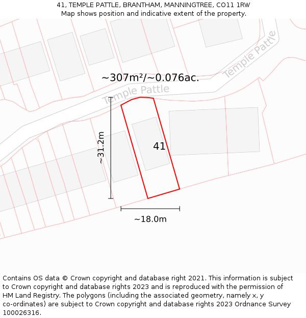 41, TEMPLE PATTLE, BRANTHAM, MANNINGTREE, CO11 1RW: Plot and title map