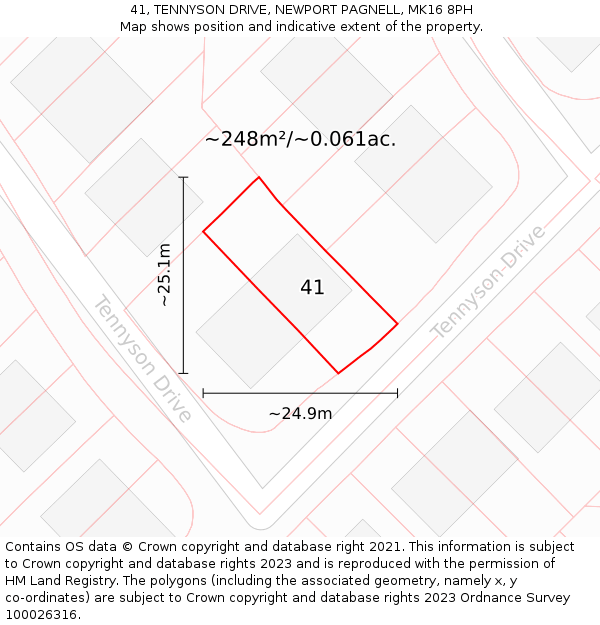41, TENNYSON DRIVE, NEWPORT PAGNELL, MK16 8PH: Plot and title map