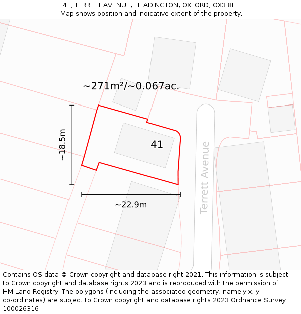 41, TERRETT AVENUE, HEADINGTON, OXFORD, OX3 8FE: Plot and title map