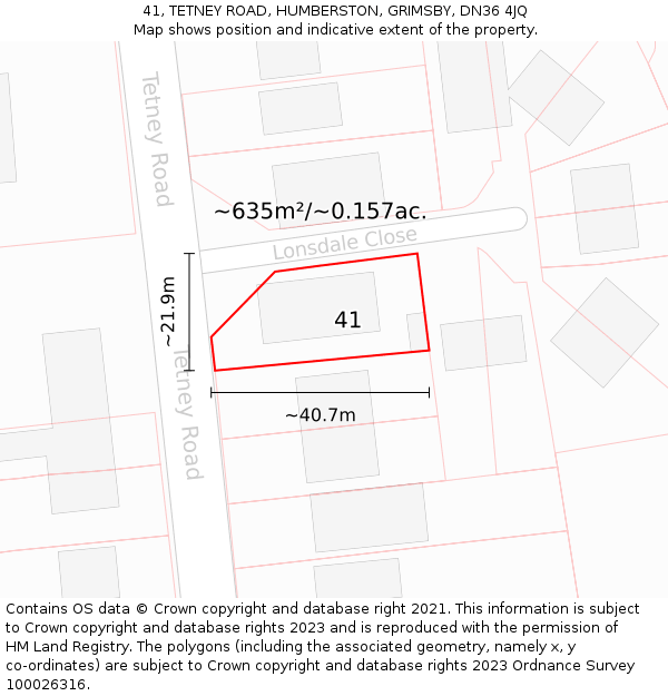 41, TETNEY ROAD, HUMBERSTON, GRIMSBY, DN36 4JQ: Plot and title map