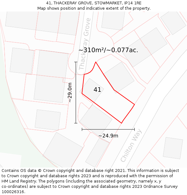 41, THACKERAY GROVE, STOWMARKET, IP14 1RE: Plot and title map