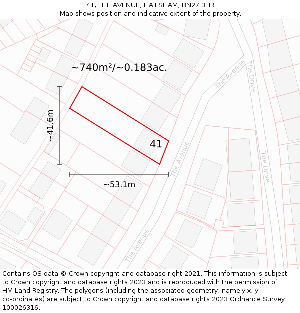 41, THE AVENUE, HAILSHAM, BN27 3HR: Plot and title map