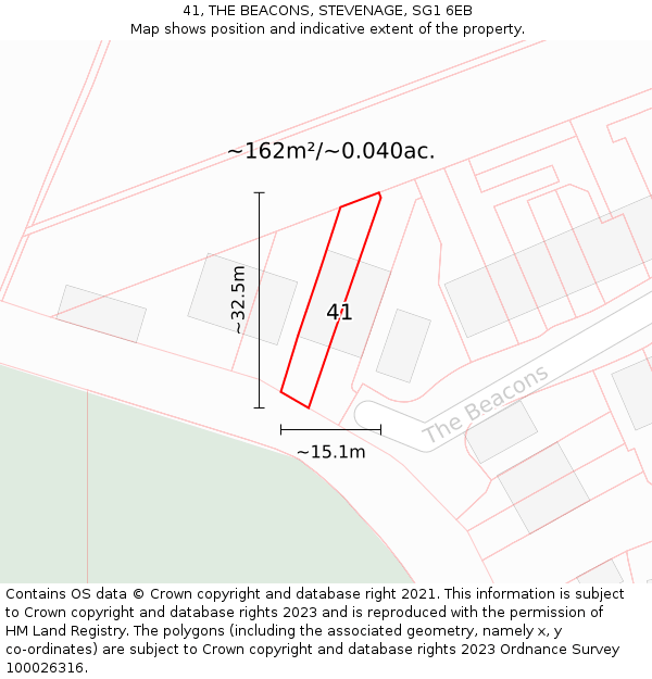 41, THE BEACONS, STEVENAGE, SG1 6EB: Plot and title map