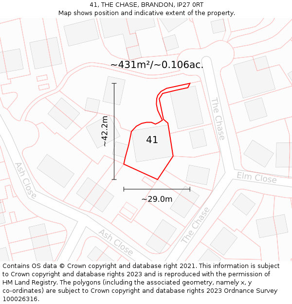 41, THE CHASE, BRANDON, IP27 0RT: Plot and title map