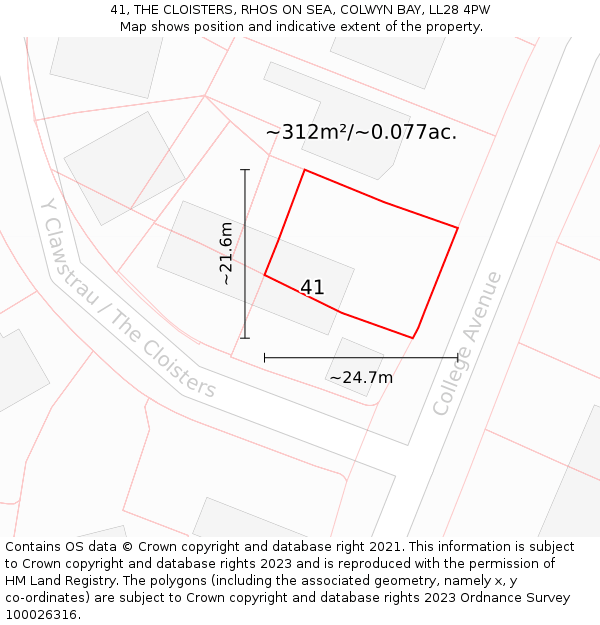 41, THE CLOISTERS, RHOS ON SEA, COLWYN BAY, LL28 4PW: Plot and title map