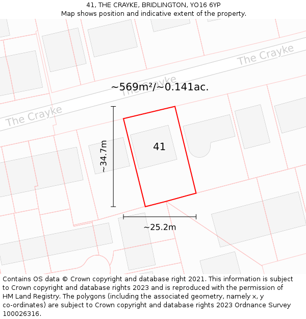 41, THE CRAYKE, BRIDLINGTON, YO16 6YP: Plot and title map