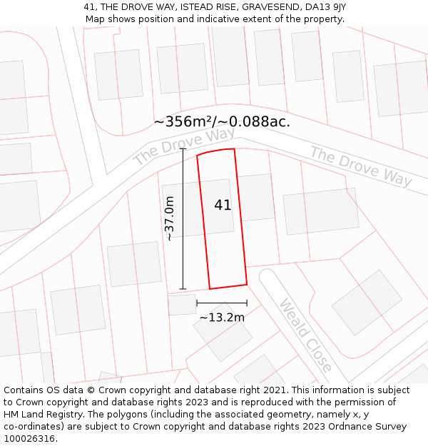 41, THE DROVE WAY, ISTEAD RISE, GRAVESEND, DA13 9JY: Plot and title map