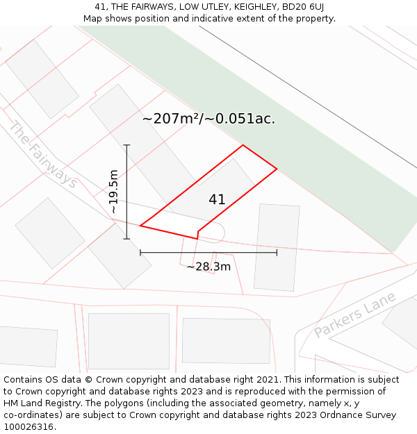 41, THE FAIRWAYS, LOW UTLEY, KEIGHLEY, BD20 6UJ: Plot and title map