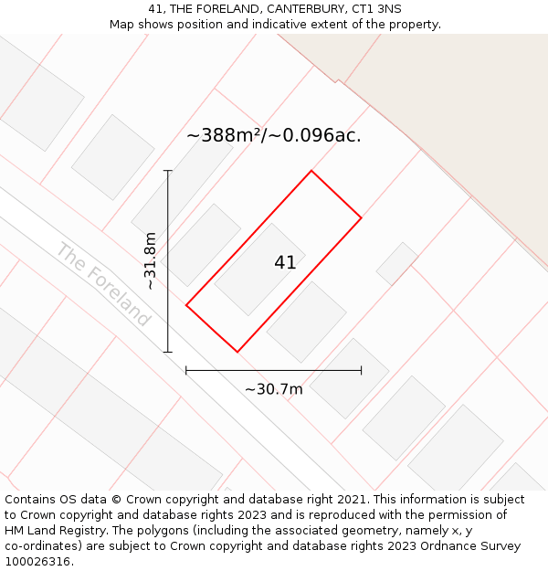 41, THE FORELAND, CANTERBURY, CT1 3NS: Plot and title map