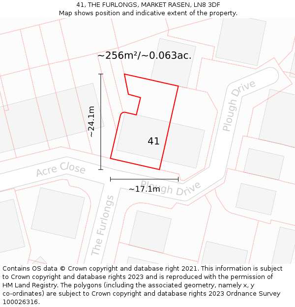 41, THE FURLONGS, MARKET RASEN, LN8 3DF: Plot and title map