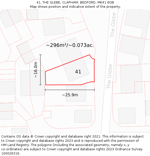 41, THE GLEBE, CLAPHAM, BEDFORD, MK41 6GB: Plot and title map