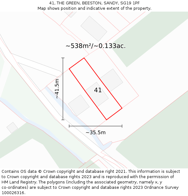 41, THE GREEN, BEESTON, SANDY, SG19 1PF: Plot and title map