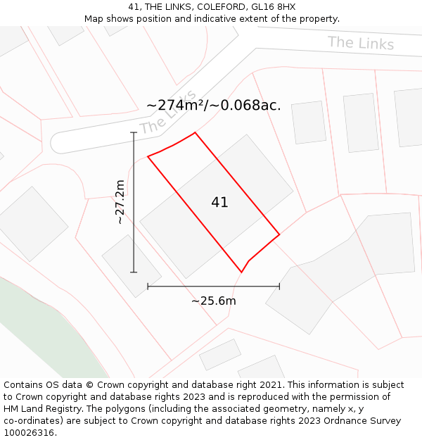 41, THE LINKS, COLEFORD, GL16 8HX: Plot and title map