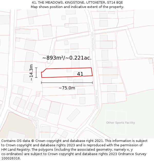 41, THE MEADOWS, KINGSTONE, UTTOXETER, ST14 8QE: Plot and title map