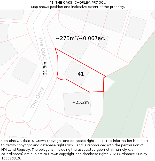 41, THE OAKS, CHORLEY, PR7 3QU: Plot and title map