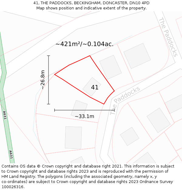 41, THE PADDOCKS, BECKINGHAM, DONCASTER, DN10 4PD: Plot and title map