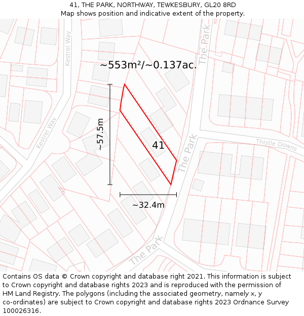 41, THE PARK, NORTHWAY, TEWKESBURY, GL20 8RD: Plot and title map