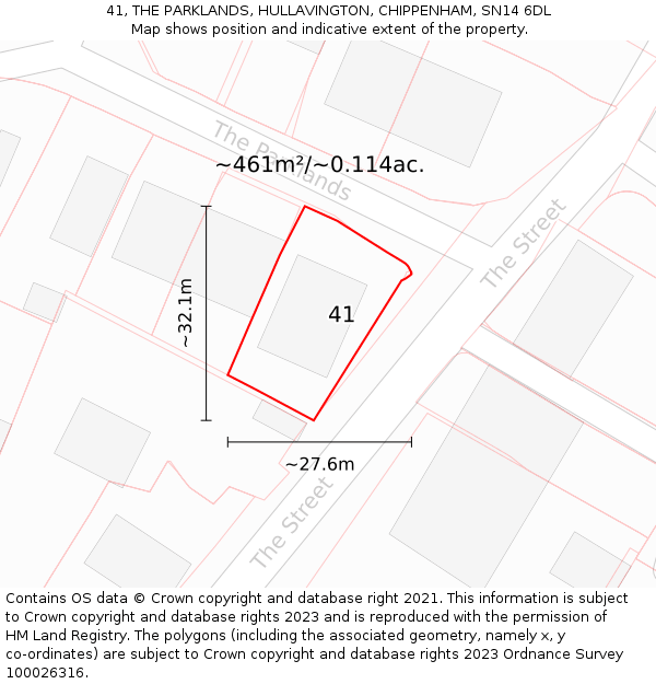 41, THE PARKLANDS, HULLAVINGTON, CHIPPENHAM, SN14 6DL: Plot and title map