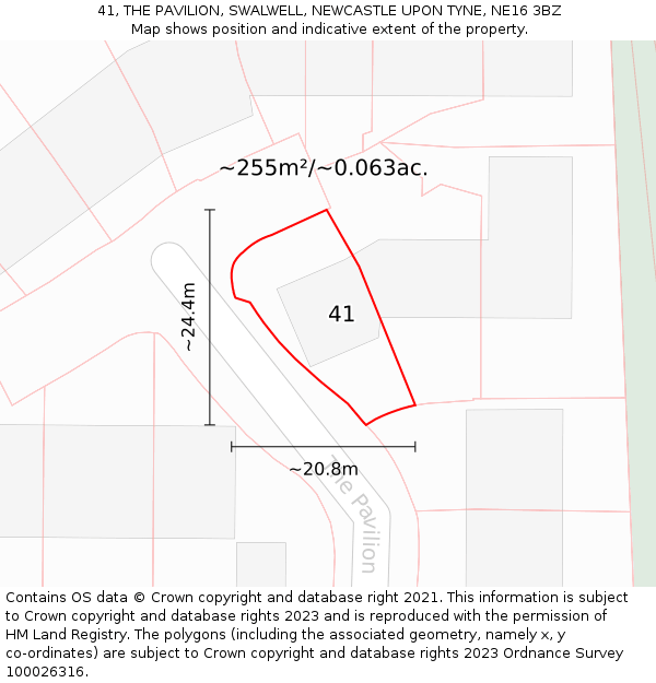 41, THE PAVILION, SWALWELL, NEWCASTLE UPON TYNE, NE16 3BZ: Plot and title map