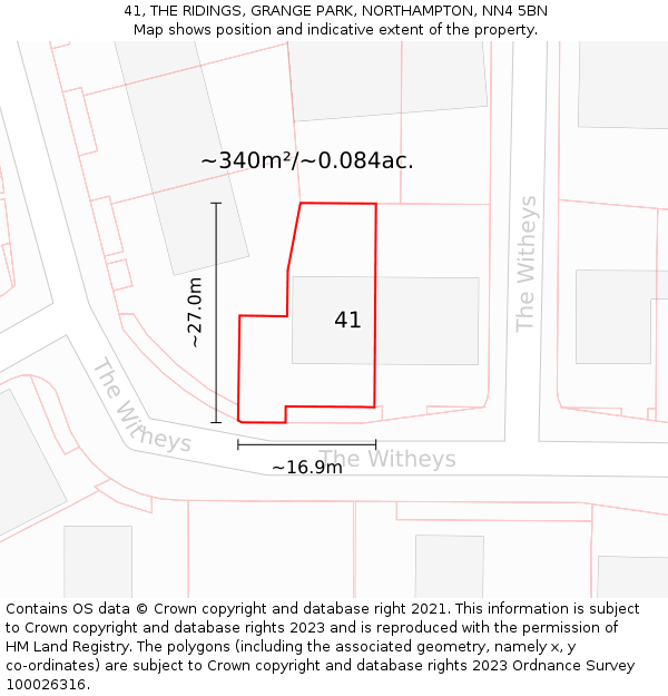 41, THE RIDINGS, GRANGE PARK, NORTHAMPTON, NN4 5BN: Plot and title map